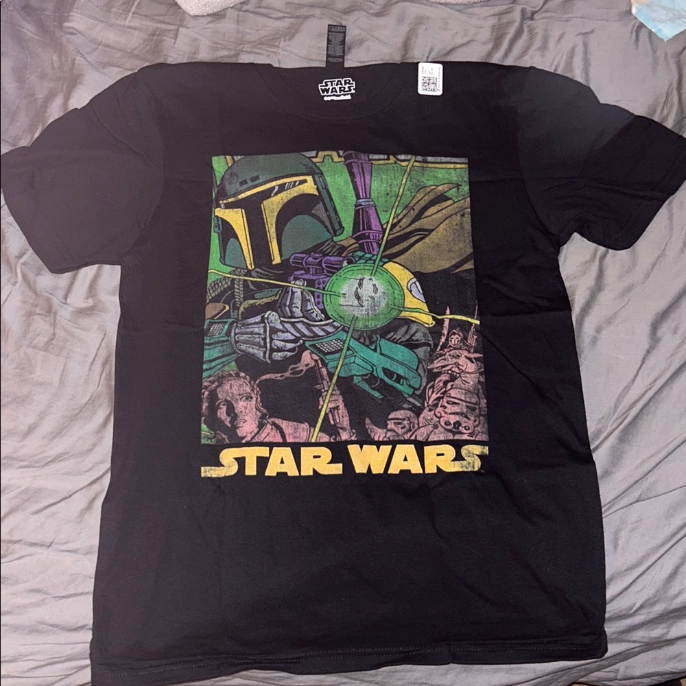 Star Wars Black Tee with Colorful Boba Fett Graphic